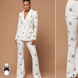 Elegant White Embellished Women's Suit